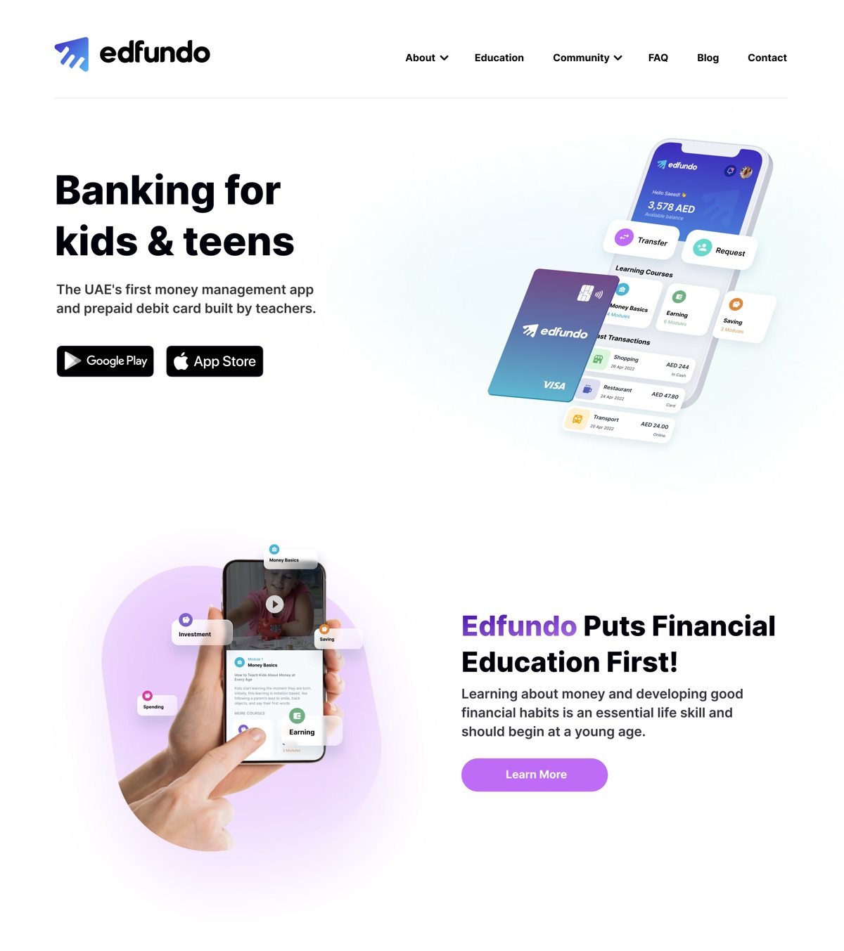 The Edfundo website: “Banking for kids & teens”.
